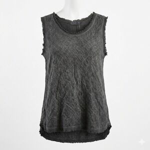 Gigi Moda Italy Linen Cotton Scoop Neck Raw Edge Tank Top Charcoal Gray One Size